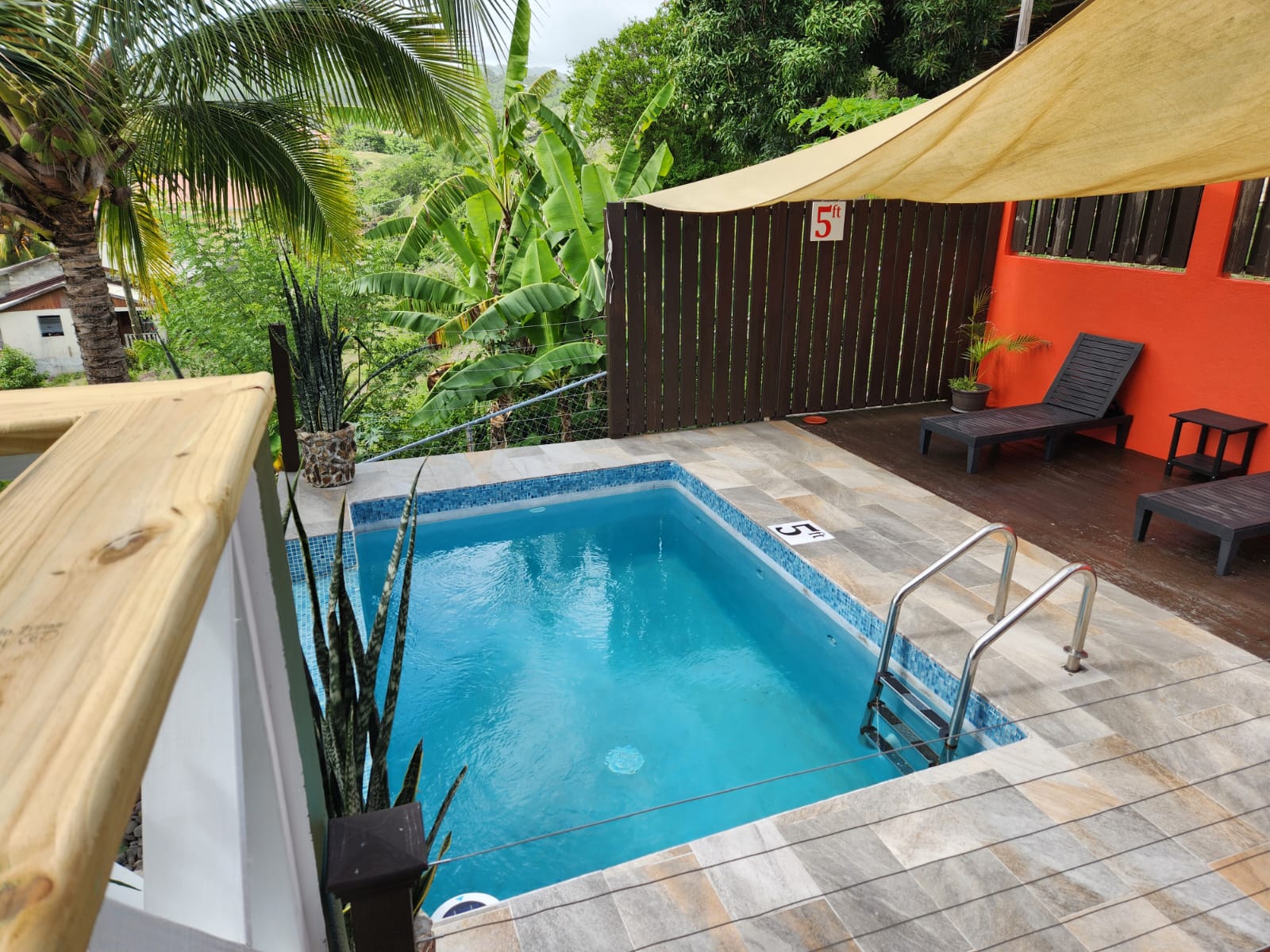 Private plunge pool and sun loungers at Southern Sunset Villa